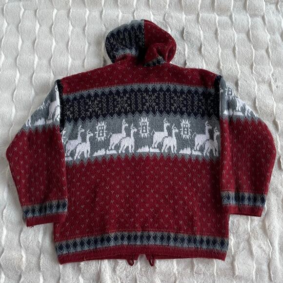 🔥Ruminahui Wool Alpaca Fuzzy Llama Southwest Native Aztec Hood Sweater Cardigan - Picture 7 of 16